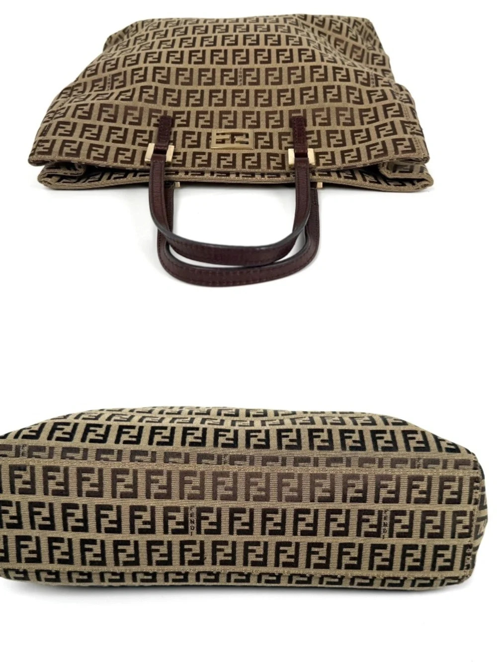 FENDI Vintage Zucchino FF Print Monogram Brown Beige Canvas Tote Bag